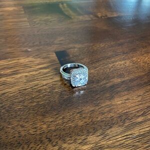 Lia Sophia Silver-Tone Cushion Halo Ring with Clear Stone